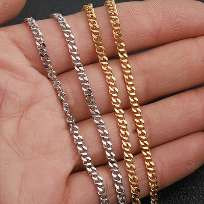 D551 Meticulous Slim Cuban Chain 18k Gold Plated Pvd Stainless Steel Necklace Rope Skinny Chain Chocker Men Hip Pop 3mm