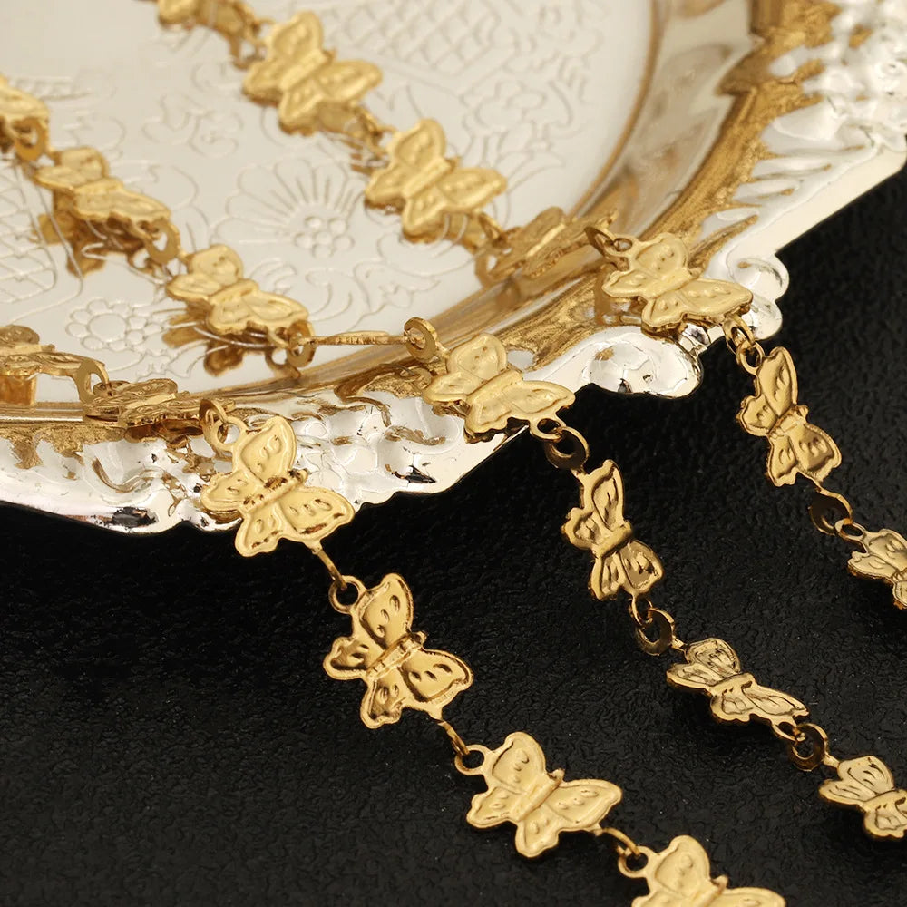 D843 Fashion 18k Gold Plated Stainless Steel Chain butterfly Necklace Bracelet Making Jewelry Findings