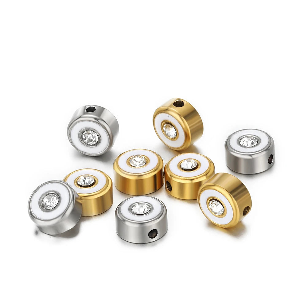 Wholesale18k Gold Plated Stainless Steel Round Zircon Spacer Bead Charms Pendant for Women Jewelry Necklace Making