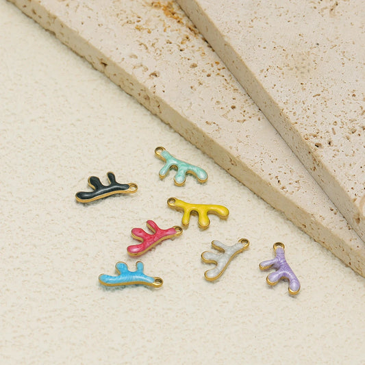 Waterproof 18k Gold Plated Stainless Steel Enamel Coral Charm Pendant for Diy Necklace Jewelry Making Accessories