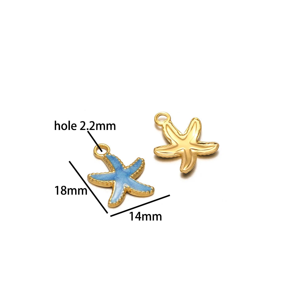 Hot Selling 18k Gold Plated Stainless Steel Enamel Butterfly Heart Shell Starfish Charm Pendant for DIY Necklace Jewelry Making