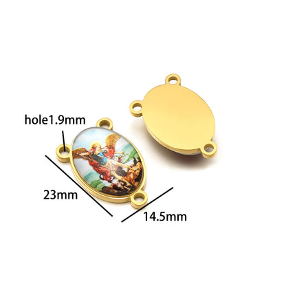 Wholesale 18k Gold Plated Stainless Steel  Religious Jesus the Madonna Oval Charm Pendant for DIY Necklace Jewelry Making
