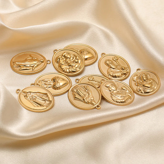Gold Plated Religious Medal Charms Saint Medallion Pendant for DIY Jewelry Making Vintage Spiritual Gifts Wholesale