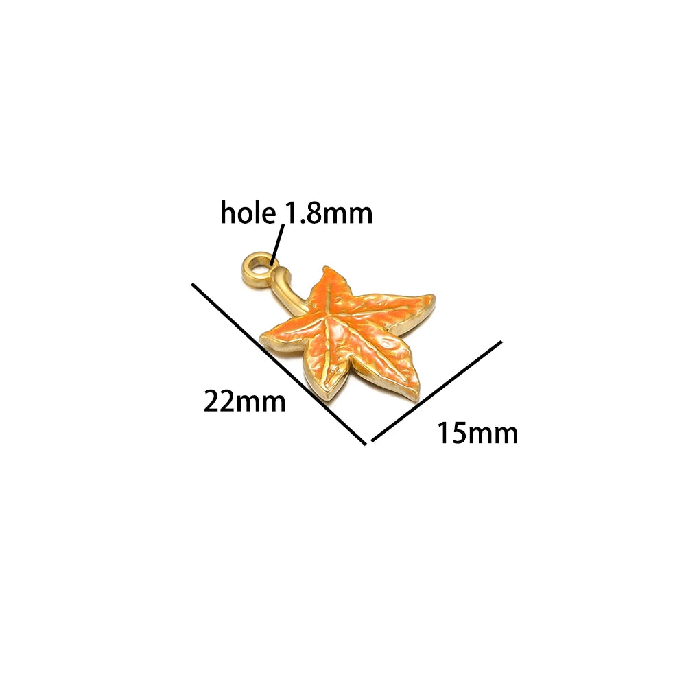 Enamel Maple Leaf Charms Stainless Steel 18k Gold Nature Leaf Charm Pendant for Jewelry Necklace Making Accessories