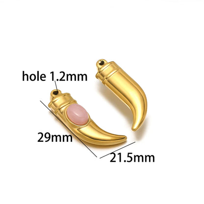 Creative DIY Gemstone Pendant 18k Gold Plated Stainless Steel Wolf Teeth Horn Charm Pendant for Jewelry Making Accessories