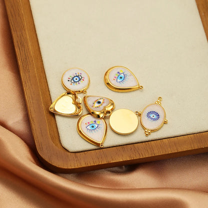 Vintage Blue Eye Pendant Stainless Steel Gold Plated Dripping Oil Eyes Heart Oval Charm Pendant for DIY Jewelry Making Wholesale