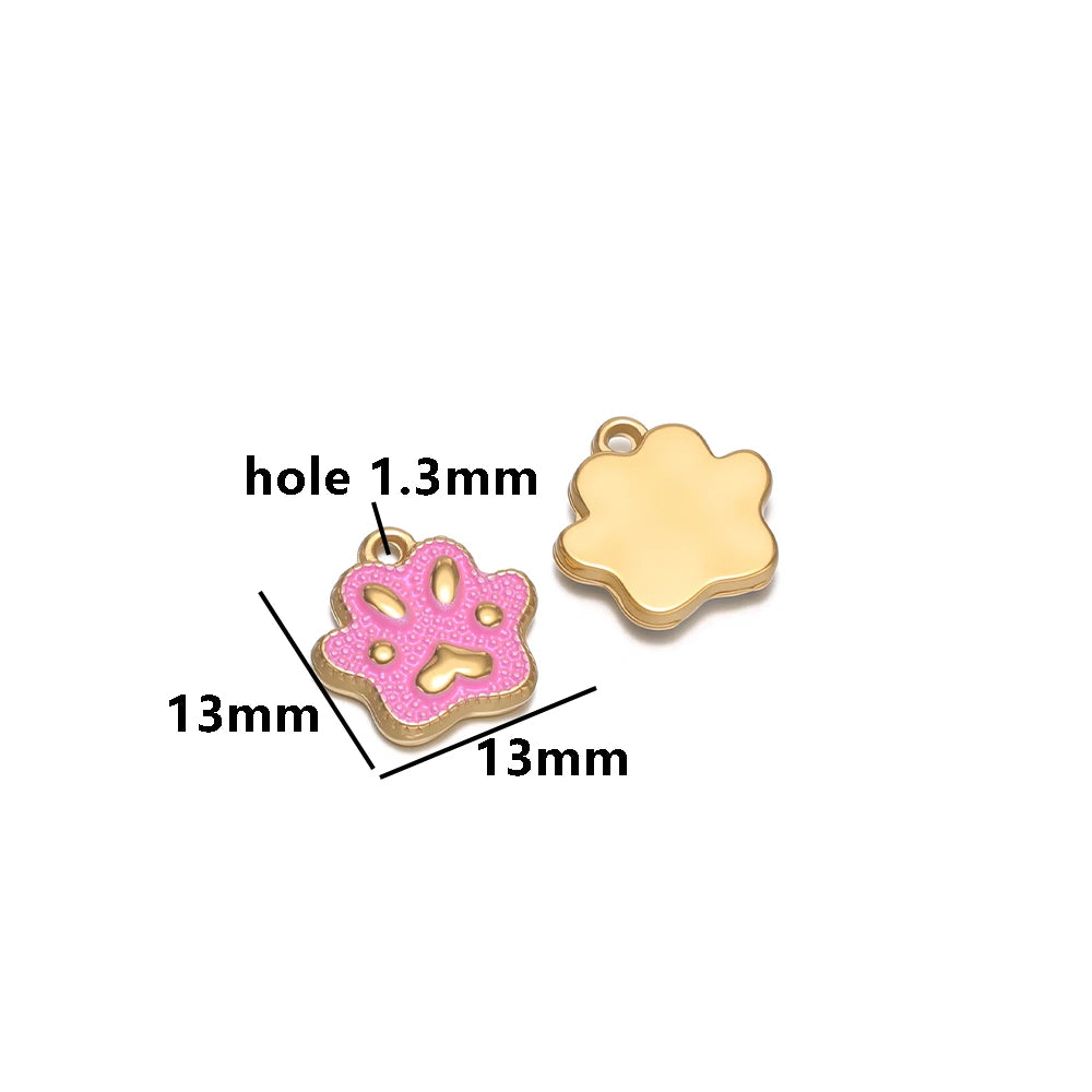 Cute  Pendant 18k Gold Plated Stainless Steel Enamel Paw Print Charm Pendant for DIY Necklace Jewelry Making