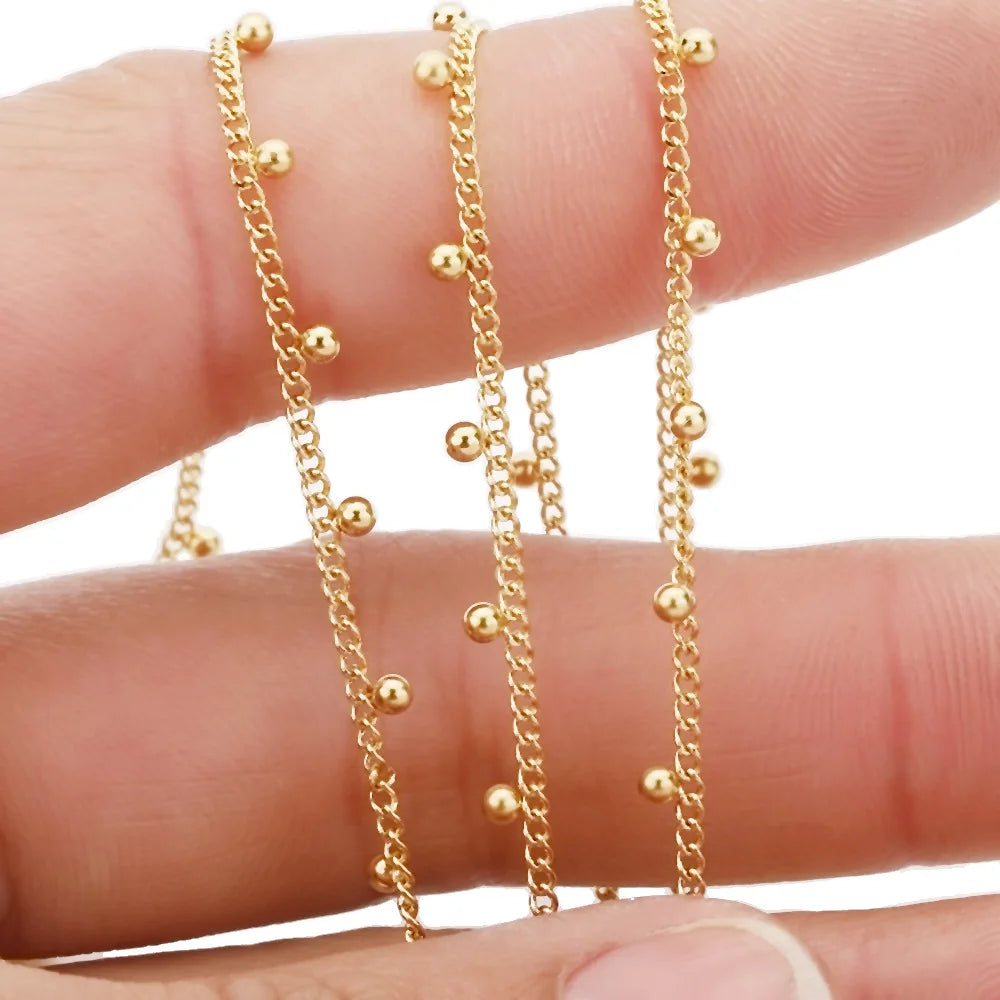 B4587 Roller Gold Plated Chain Vacuum Stainless Steel Chain Round Ball Beads Chain for Jewelry Diy