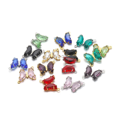 Colorful PendantStainless Steel Gold Plated Double Hole Butterfly Crystal Stone Charm Pendant for Necklace Jewelry Making