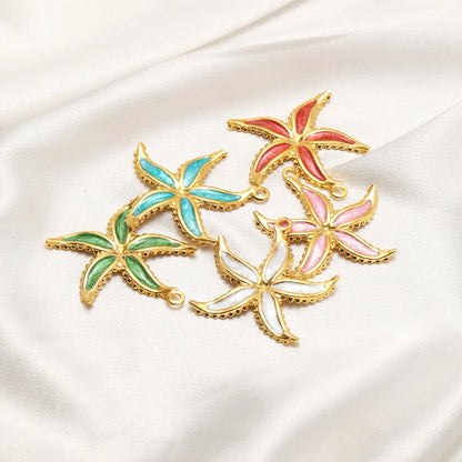 18K Gold Plated Starfish Charms Enamel Pendants Nautical Beach Style DIY Jewelry Making Supplies Accessories
