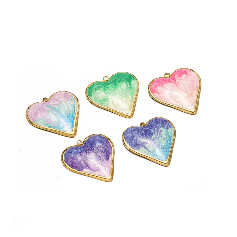 Romantic Dream Color Stainless Steel 18K Gold Plated Drip Oil Gradient Color Heart Charm Pendant for Jewelry Necklace Making