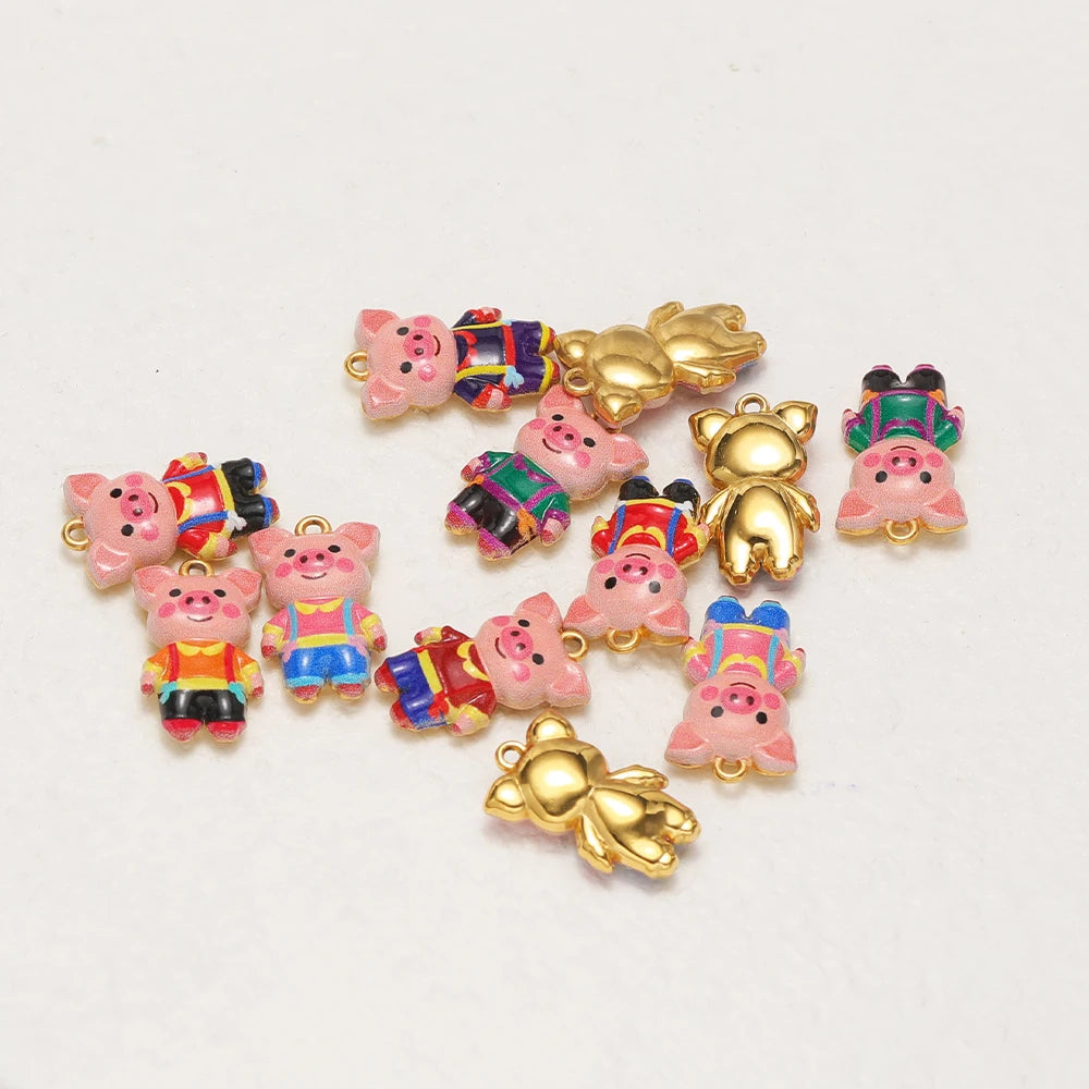 Gold Plated Pig Charm, Single-sided Color Enamel Pendant  Cute Animal DIY Jewelry Making Supplies for Necklace/Bracelet
