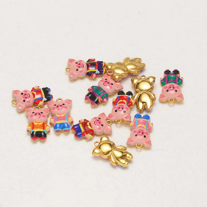 Gold Plated Pig Charm, Single-sided Color Enamel Pendant  Cute Animal DIY Jewelry Making Supplies for Necklace/Bracelet