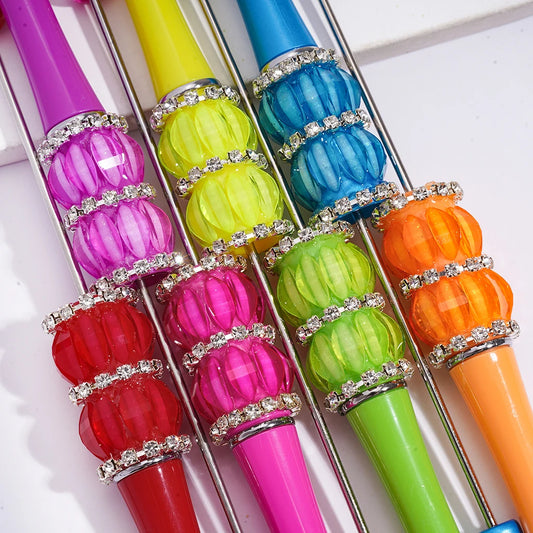 Halloween Pumpkin Rhinestone Crystal Neon for Plastic Ballpoint Pen Portable Novelty DIY Diamond School Office Stationery
