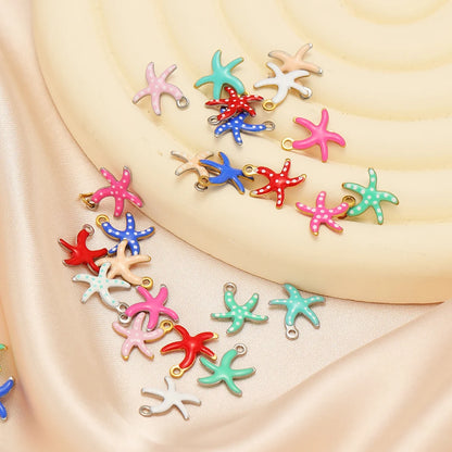 New Trendy Stainless Steel 18k Gold Plated Enamel 10mm Starfish Charm Pendant for DIY Jewelry Making Accessories Findings
