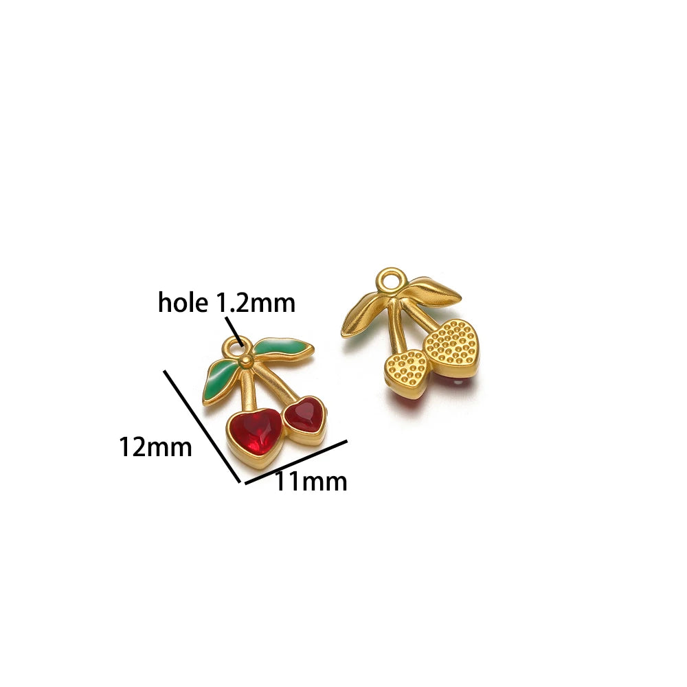Colorful Fruits Pendant 18k Gold Plated Stainless Steel Strawberry Bananas Cherry Mushroom Charm Pendant for DIY Jewelry Making