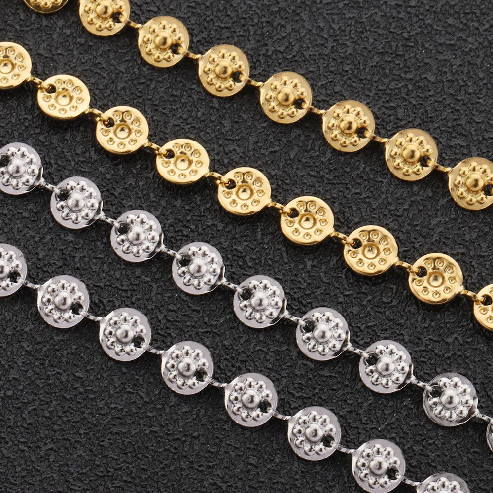 A2802 Hot Stainless Steel Chain Gold Silver Plated Flat Round Bead Chain for Necklace Bracelet Bulk Jewelry Making