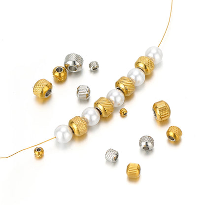 Bulk 18k Gold Plated Stainless Steel Grid Pattern Vertical Stripe Bead Charm Pendant for Jewelry Necklace Bracelet Making