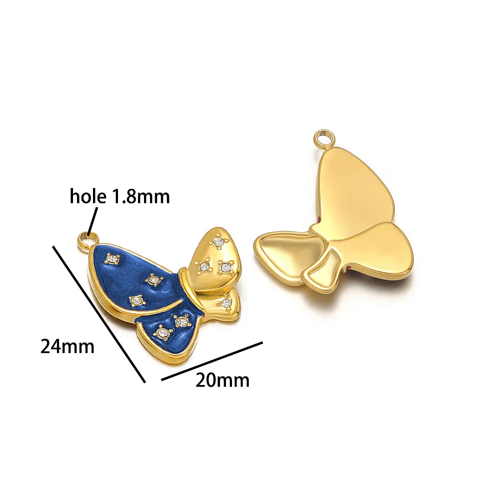 Hot Selling Stainless Steel18k Gold Plated Drop Oil Dot Drill Butterfly Charms Pendant for DIY Jewelry Necklace Making