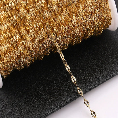 B349 18k Gold Stainless Steel Lip Chain Embossed Starlight Water Wave Chain for Necklace Jewelry Diy Making