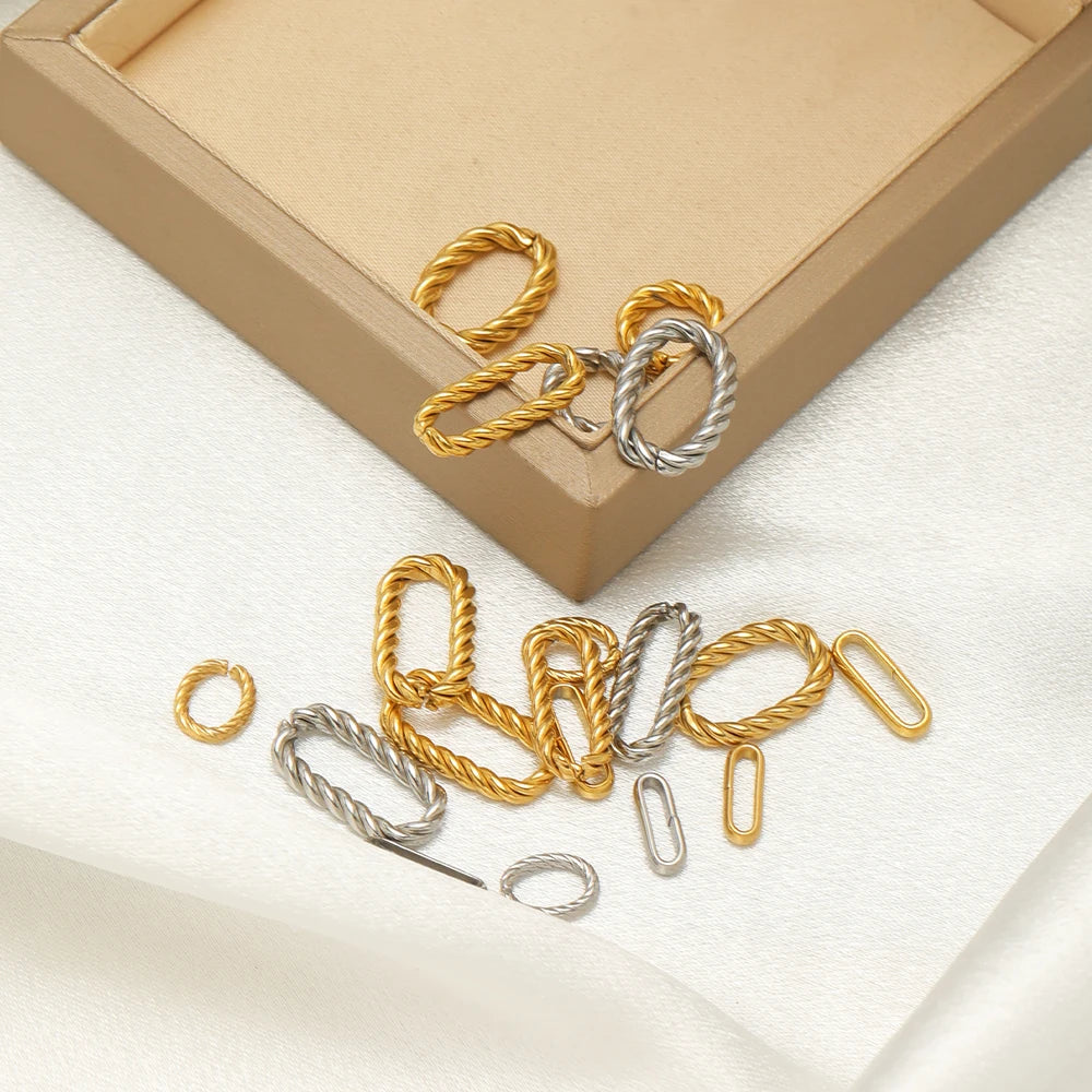 Simple 18k Gold Plated Stainless Steel  Twist Round Oval square Charm Pendant for DIY Handmade Necklace Jewelry Making