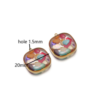 Drop Oil Jewelry 18k Gold Plated Stainless Steel square Transparent Mirror Painting Charm Pendant for Necklace Jewelry Making