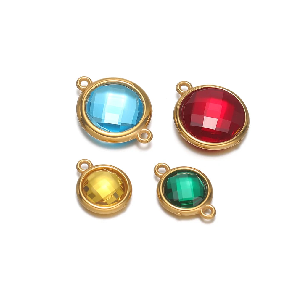 18K Gold Plated Stainless Steel Enamel Round Pendant Findings for Necklace Earrings Garment Making