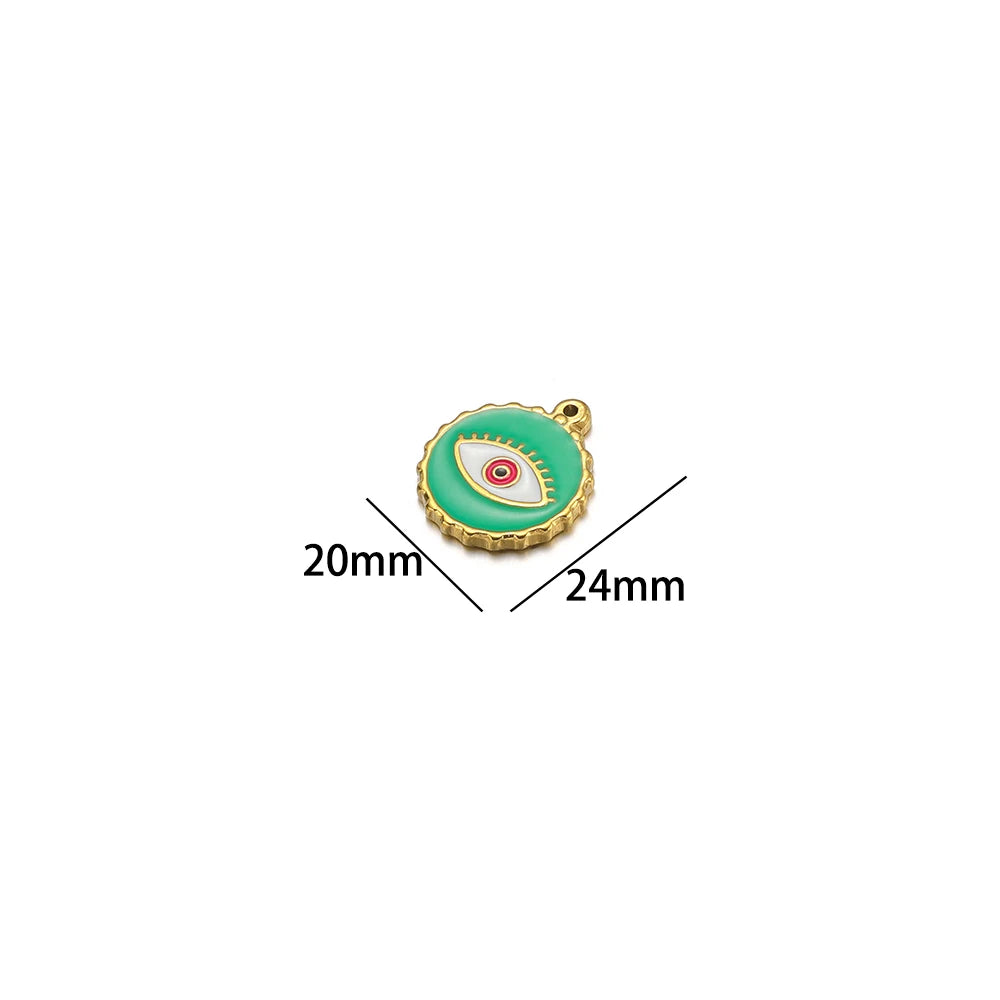 French Drop Oil  Eye Pendant Stainless Steel Gold Plated Colored Coin Shape Enamel Eyes Charm Pendant for Jewelry Making