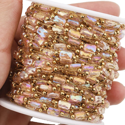 B3344 Non Tarnished Gold Bulk Chain Multi Crystal Beads Chain Ins Stainless Steel Chain for Diy