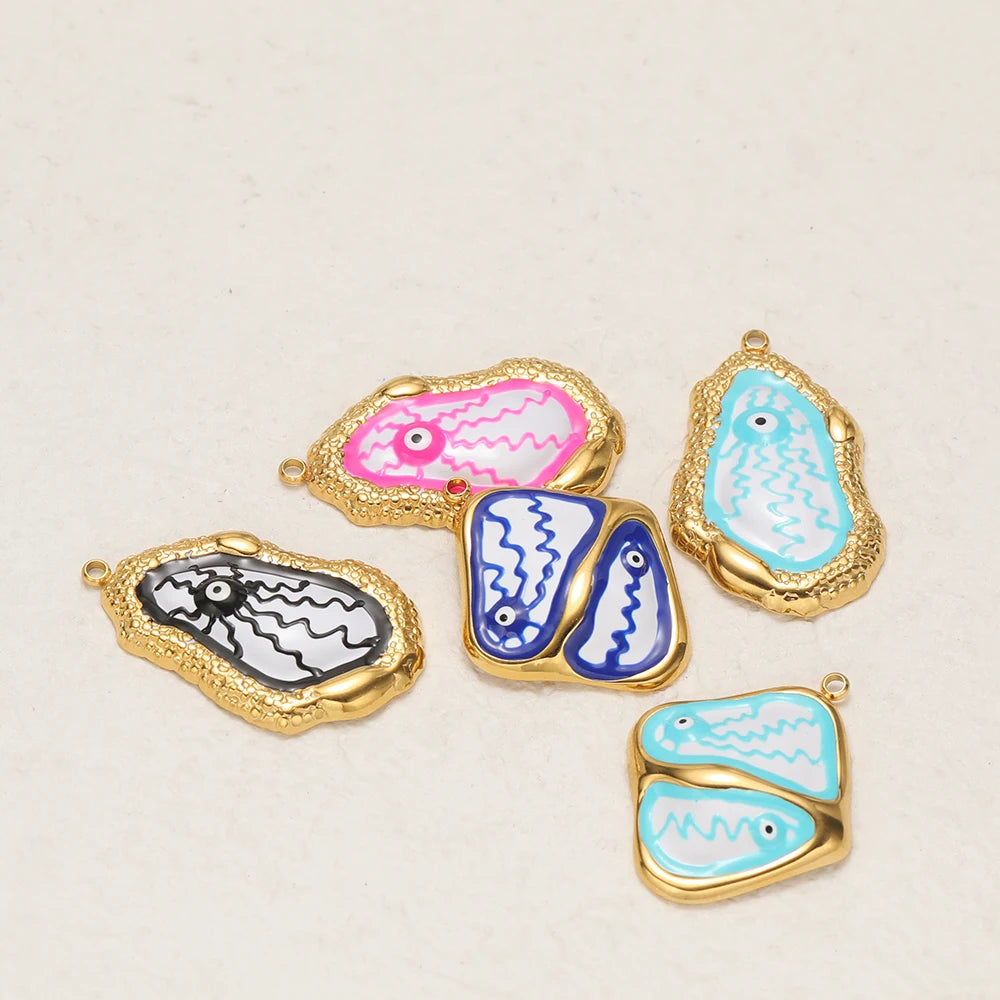 Bulk Gold Plated Eye Charms 35 * 21.5mm, Irregular Teardrop Enamel Pendant, 1.7mm Hole DIY Jewelry Making Supplies for Women