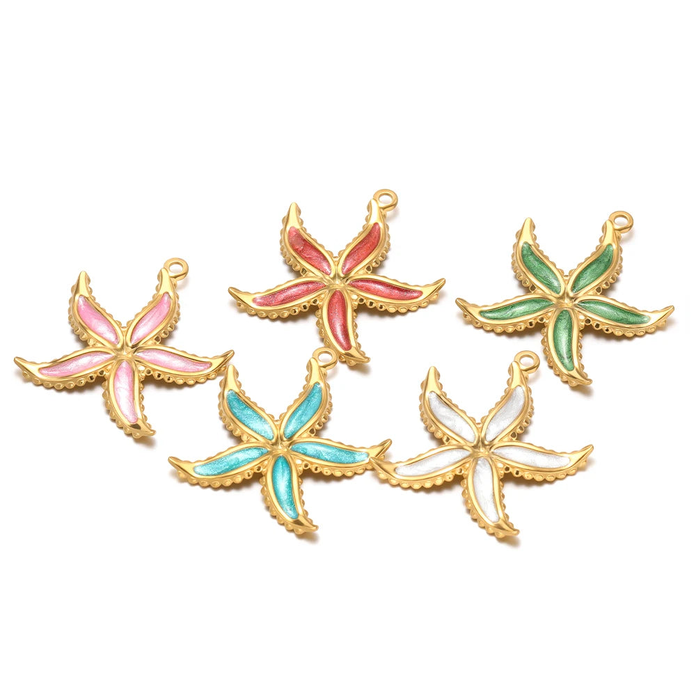 18K Gold Plated Starfish Charms Enamel Pendants Nautical Beach Style DIY Jewelry Making Supplies Accessories
