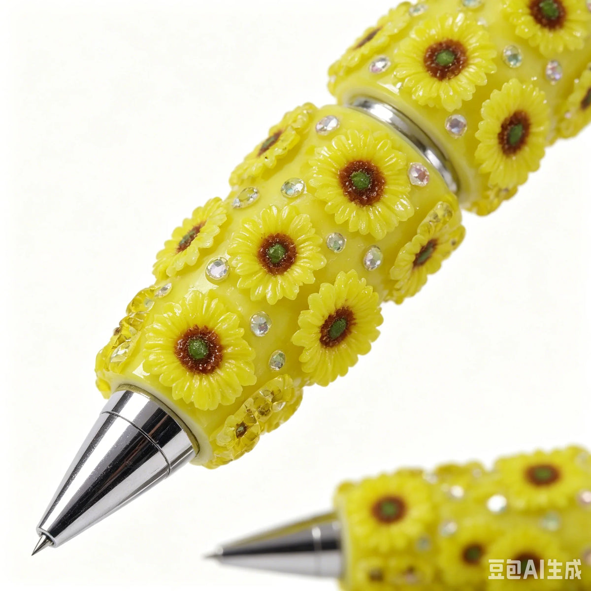 Sunflower Rhinestone Pearl Beadable Clay Pens 3D Flower Diamond Embedded Colorful High Value DIY Ballpoint Pen