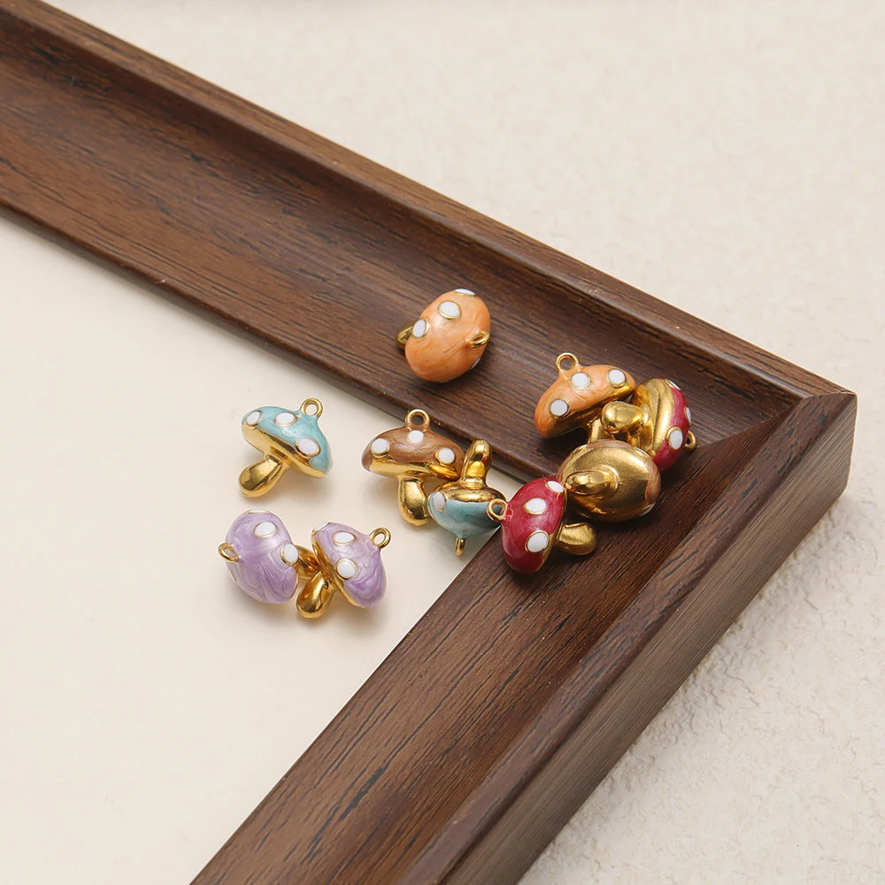 Gold Plated Mushroom Charm with Light Blue Enamel for DIY Jewelry Making, Cute Mushroom Pendant for Necklace Bracelet