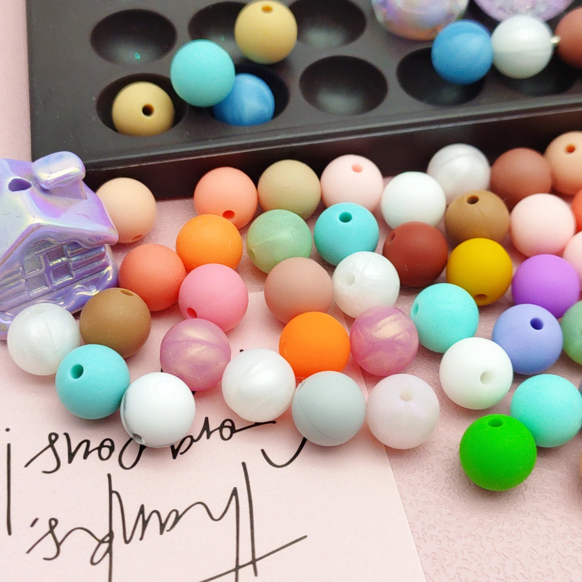 100PCS Custom Wholesale 9mm 12mm 15mm Food Grade BPA Free Baby Chew Teether Silicone DIY Beads for Pen Making Accessories