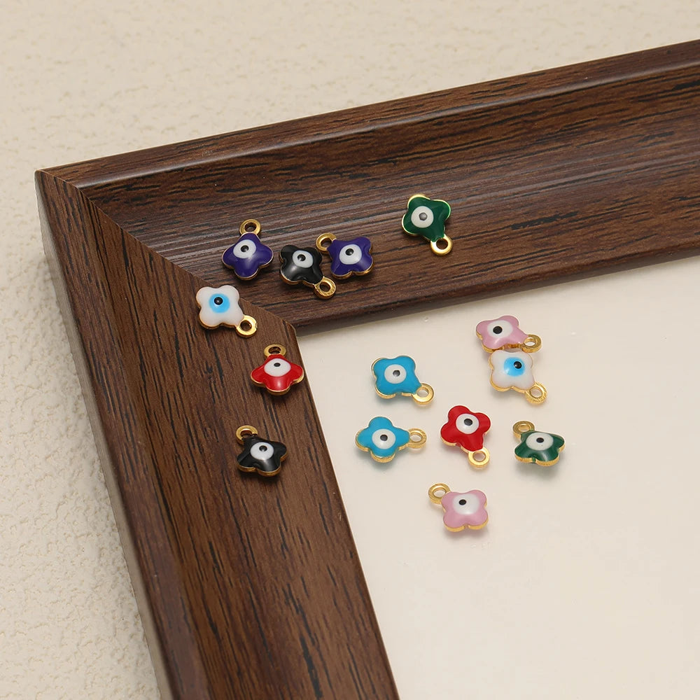 20pcs/bag 18k Gold Plated Stainless Steel Enamel Flower Eye Charm Pendant for Handmade Necklace Jewelry Making