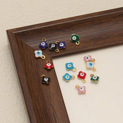 20pcs/bag 18k Gold Plated Stainless Steel Enamel Flower Eye Charm Pendant for Handmade Necklace Jewelry Making