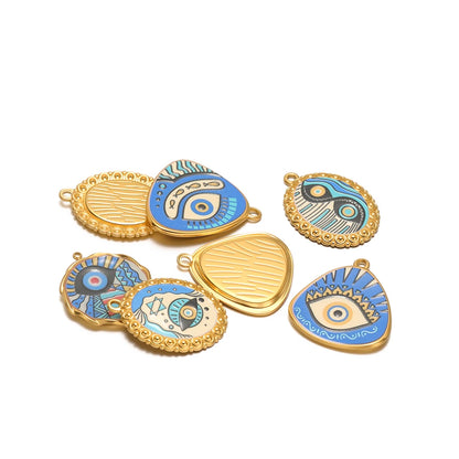 Bohemian Style Stainless Steel 18k Gold Plated Mixed Colors Enamel Oval Eye Charms Pendant for Diy Jewelry Necklace Making