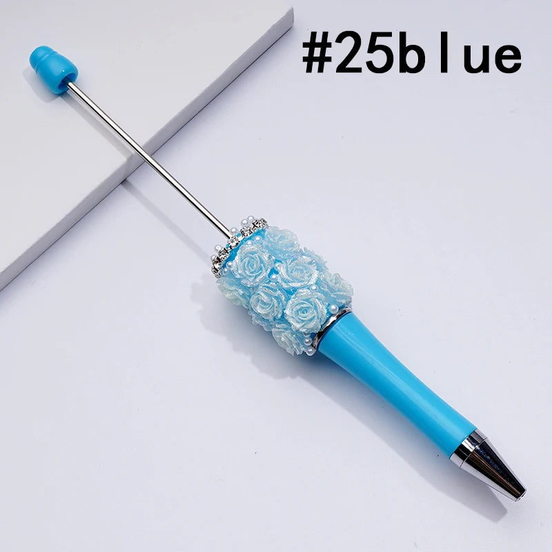 Rose Flower Pearl Crystal Rhinestone Chain Ballpoint Pen Solid Color Gift Bulk