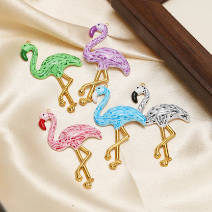 New Style Bird Pendant Stainless Steel 18k Gold Plated Oil Drop Flamingo Charm Pendant for Jewelry Necklace Making