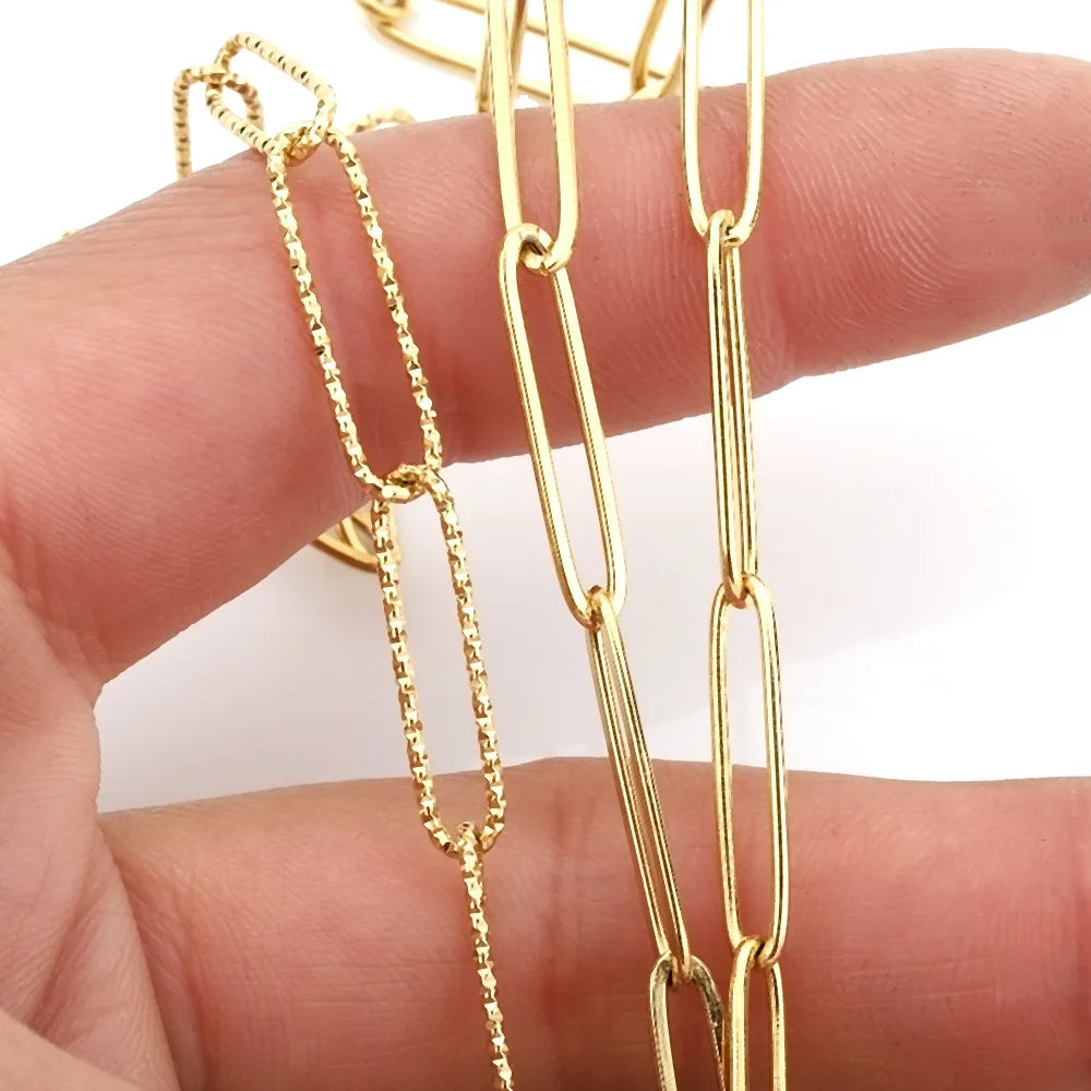 A2128 Fashion 18k Gold Plated Stainless Steel Chain Paper Clip Necklace Bracelet Jewelry Making Diy Chain