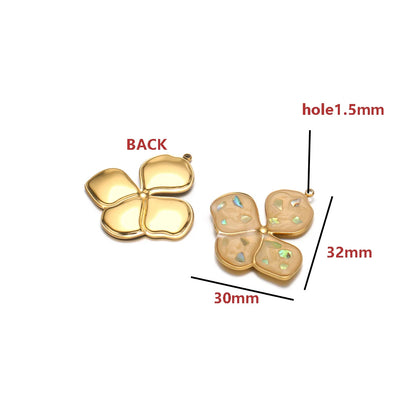 18K Gold-Plated Enamel Four-Leaf Clover Pendant Lucky Charm Hollow Necklace-DIY Jewelry Making Supplies (Wholesale) Model