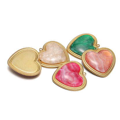 Trendy  Stainless Steel 18k Gold Plated Enamel Big Heart Charm Pendant for Diy Jewelry Making Wholesale