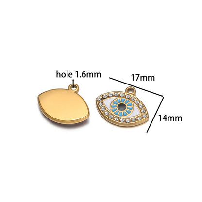Fashion Stainless Steel 18k Gold Plated Enamel  Zircon Eyes Charm Pendant for Necklace Bracelet Jewelry Making Wholesale