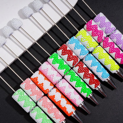 New Wave Pattern Rhinestone Beaded Ballpoint Pen Creative DIY Snake Printed Bead Gift Pen Beadable Ballpoint for Wholesale