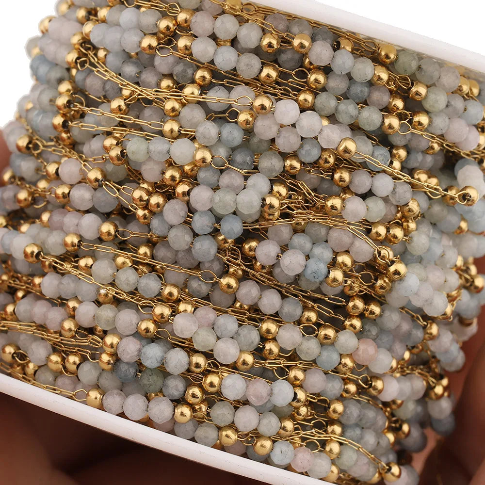 E250 Summer Beach Stainless Steel Jewelry Waterproof Crystal Beads Chains Colored Natural Stone Chains Diy