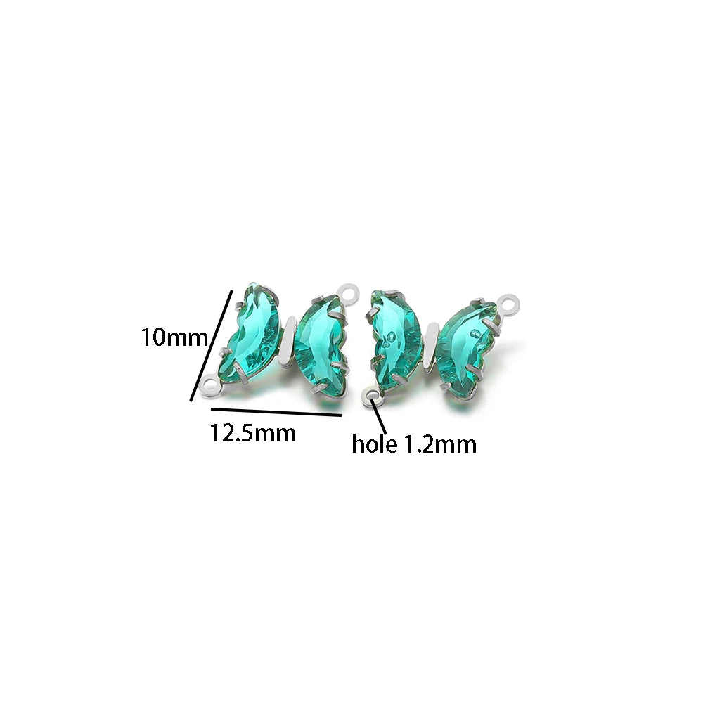 Colorful PendantStainless Steel Gold Plated Double Hole Butterfly Crystal Stone Charm Pendant for Necklace Jewelry Making