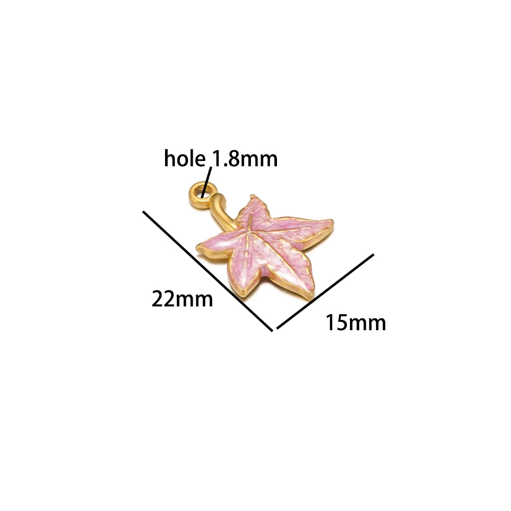 Enamel Maple Leaf Charms Stainless Steel 18k Gold Nature Leaf Charm Pendant for Jewelry Necklace Making Accessories