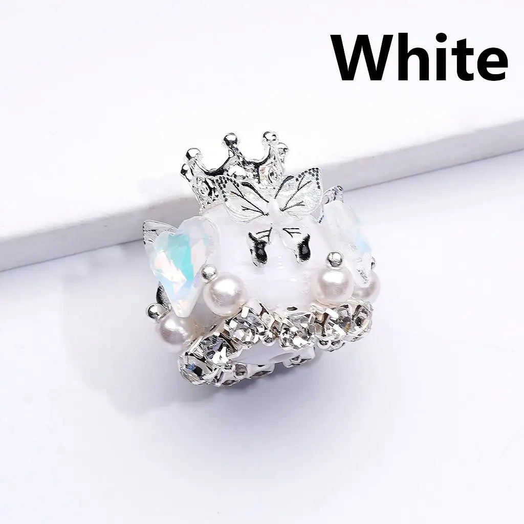 Handmade Silver Alloy Crown Pendant with Acrylic Beads Butterfly Hearts and Clear Rhinestones for Pen Making