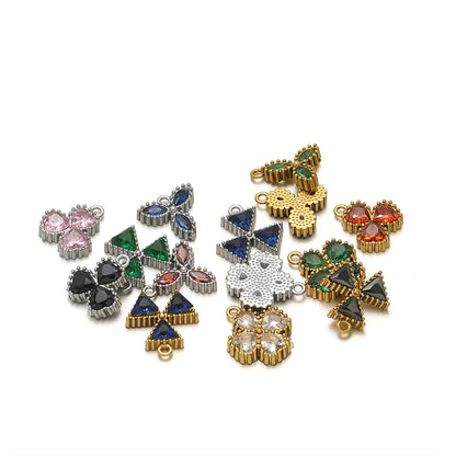 18k Gold Plated Stainless Steel Four Leaf Clover Triangular Droplet Oval Heart Zircon Charm Pendant for DIY Jewelry Making