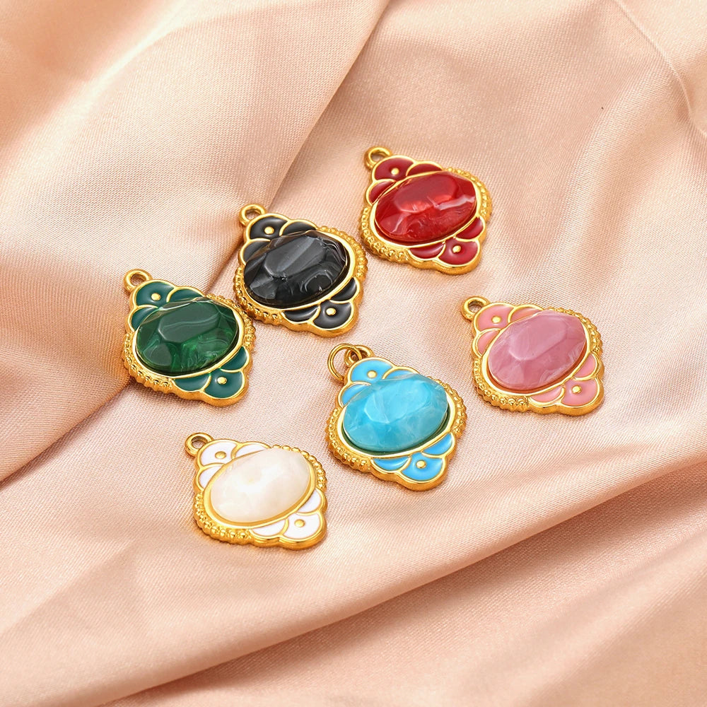 Fashion Stainless Steel 18k Gold Plated Enamel Lantern Charms Pendant for Women Jewelry Necklace Earrings Making
